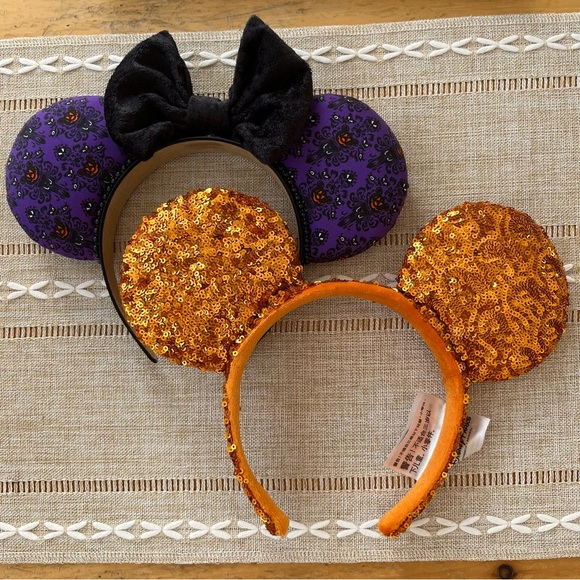 Disney Accessories - Purple Fabric and  Orange Sequin Mouse Ears Headbands
